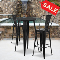 Flash Furniture CH-51080BH-2-30CAFE-BK-GG 24" Round Metal Bar Table Set with 2 Cafe Barstools Set in Black
